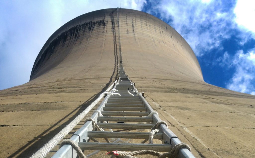 Ladder up a Drax cooling tower