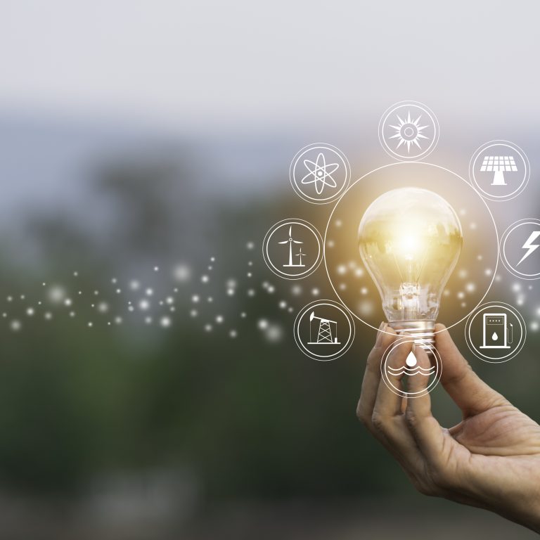 Renewable energy mix, light bulb visual