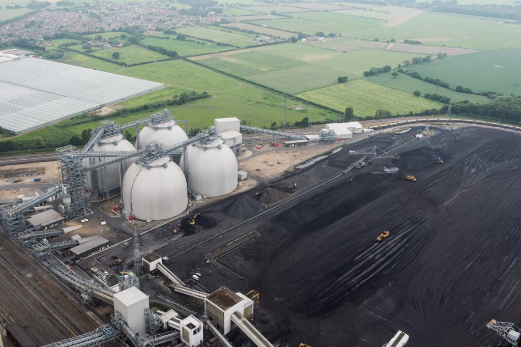 Coal pile and biomass storage domes, Drax Power Station, 2016