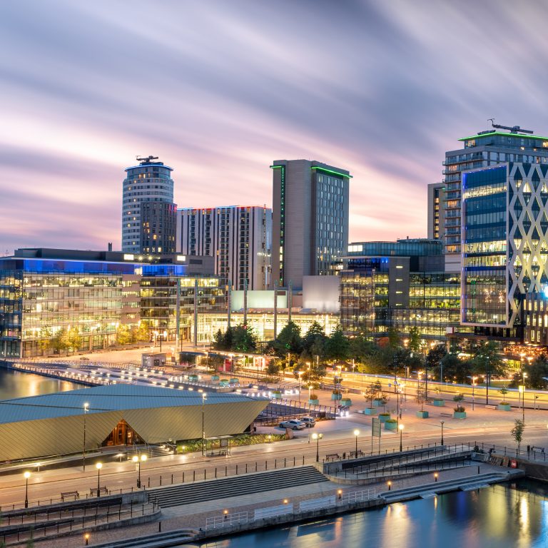 Beautiful sky over Media City, Salford Quays, Manchester