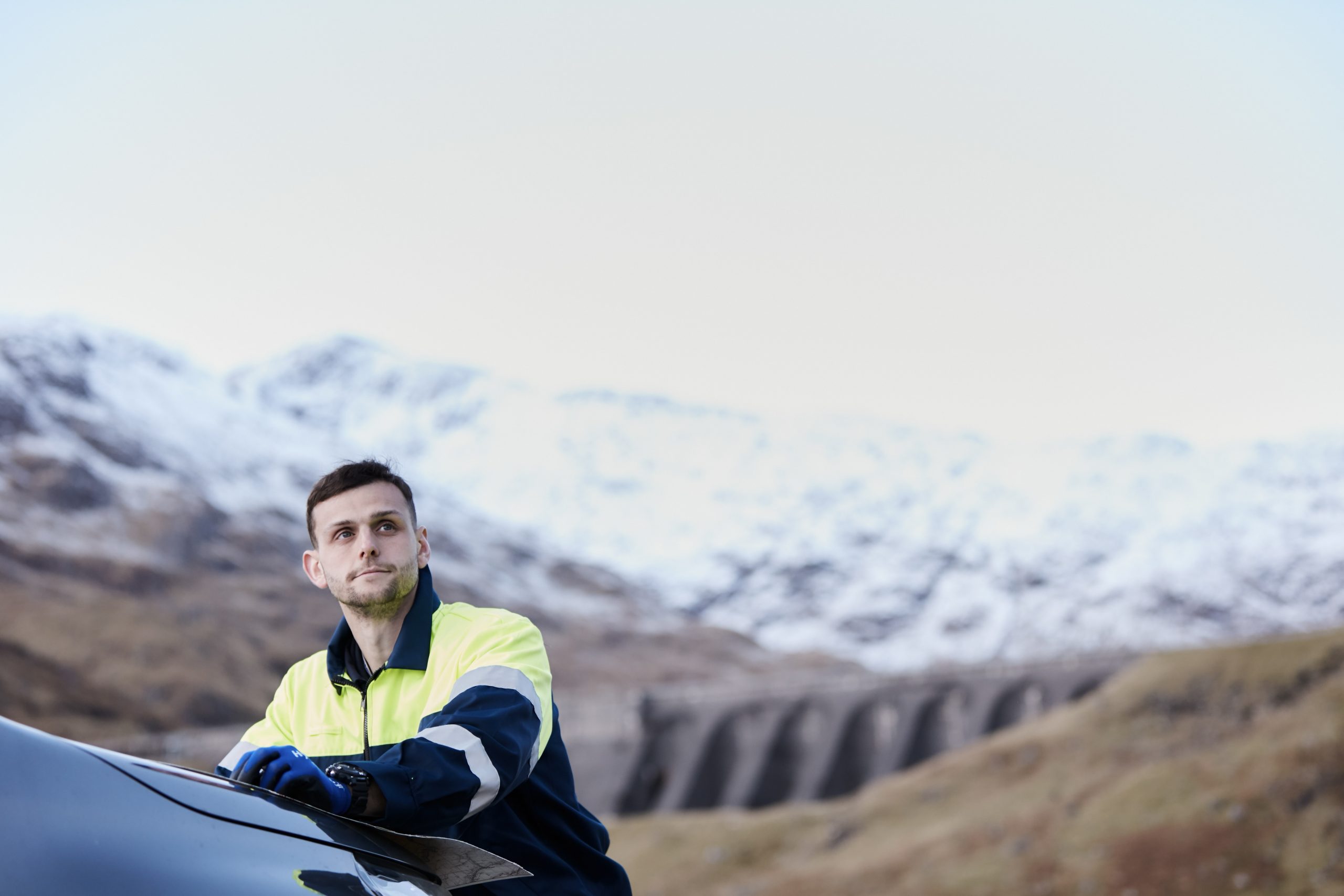 Engineer below Cruachan Power Station dam