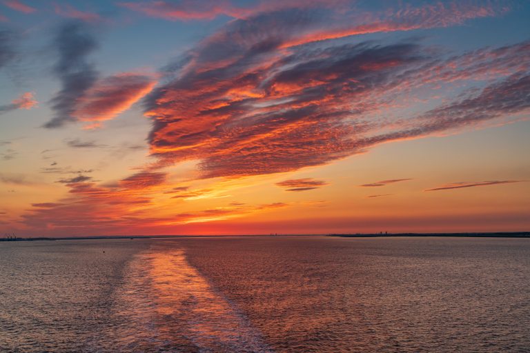 Sunset and evening clouds over the River Humber near Sunk Island, East Riding of Yorkshire