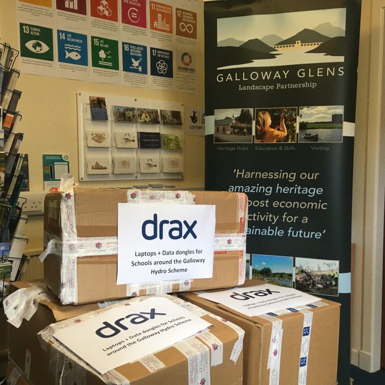 Drax laptops and dongles arrive in Dumfries and Galloway.