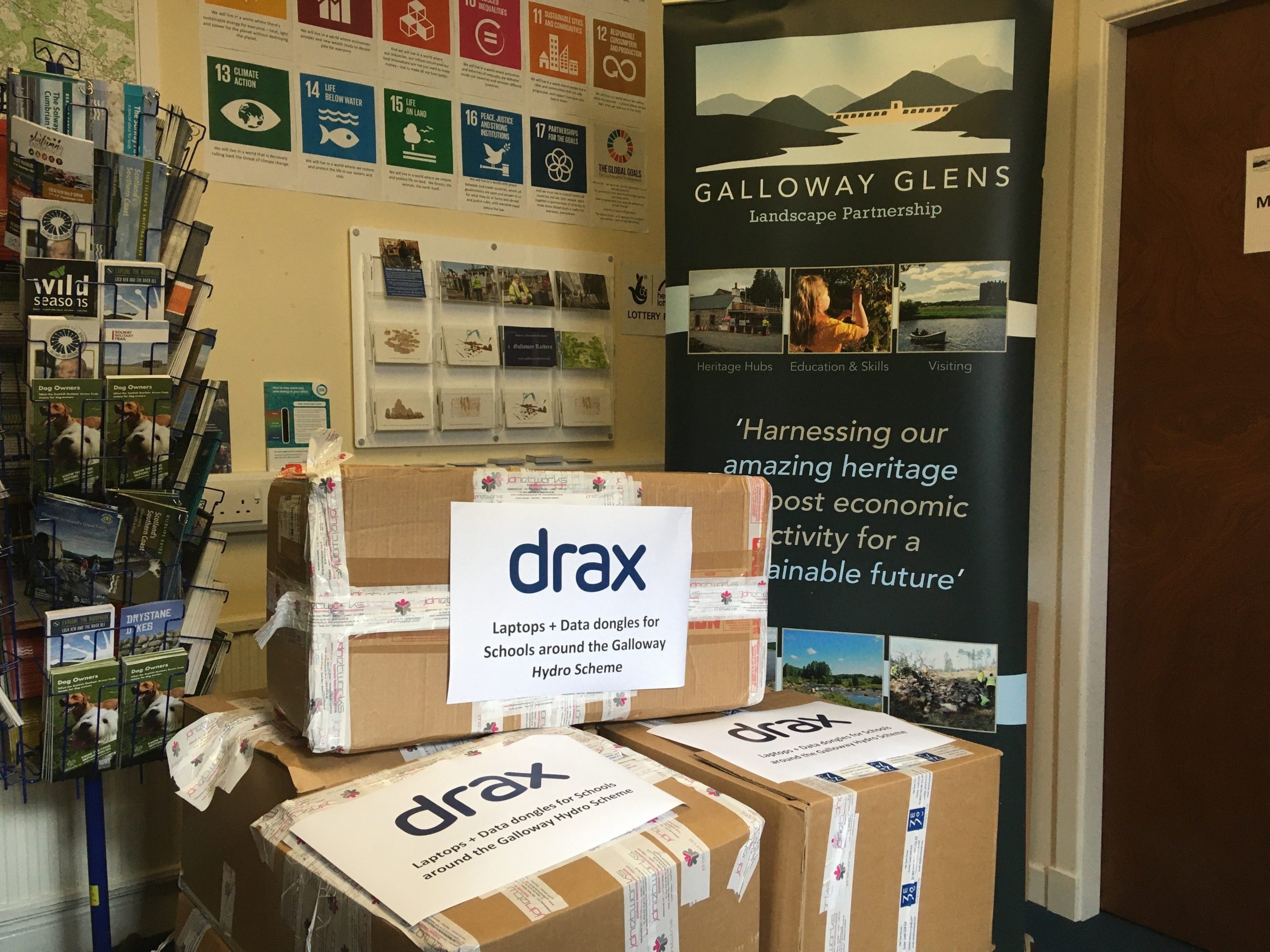 Drax laptops and dongles arrive in Dumfries and Galloway.