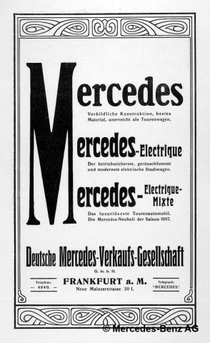 Mercedes-Electrique advertisement from 1907 © Daimler AG.