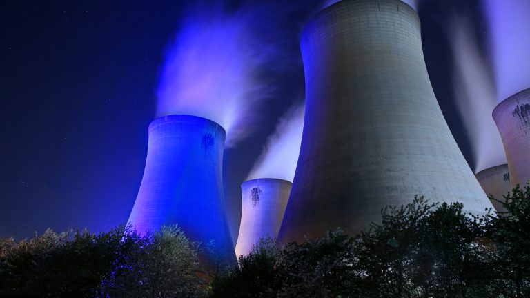 Drax Power Station cooling tower turned blue for the NHS and #ClapForCarers