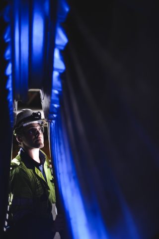 Engineer working in turbine hall, Drax Power Station, North Yorkshire