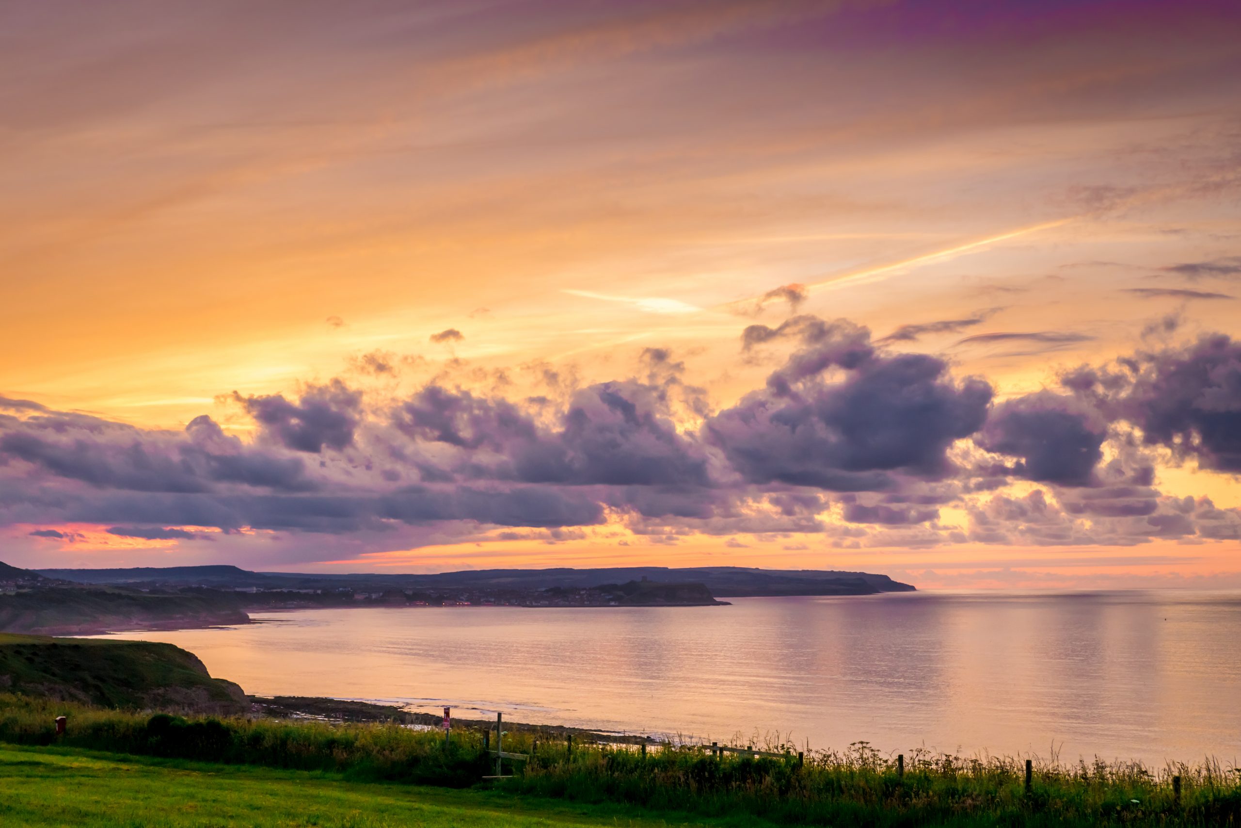 Sunset at Filey, North Yorkshire, on the North Sea coast, equidistant between the Tees and Humber rivers