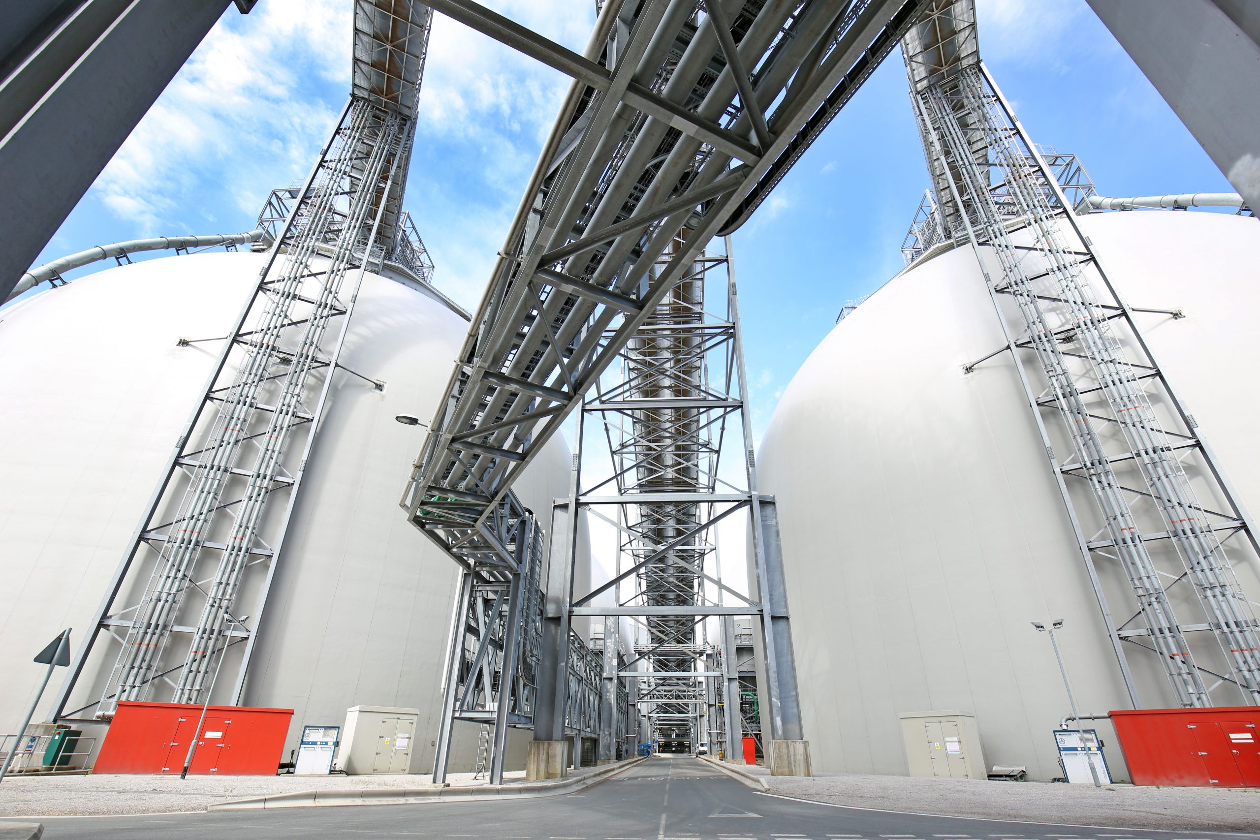 Sustainable biomass wood pellet storage domes at Drax Power Station in North Yorkshire