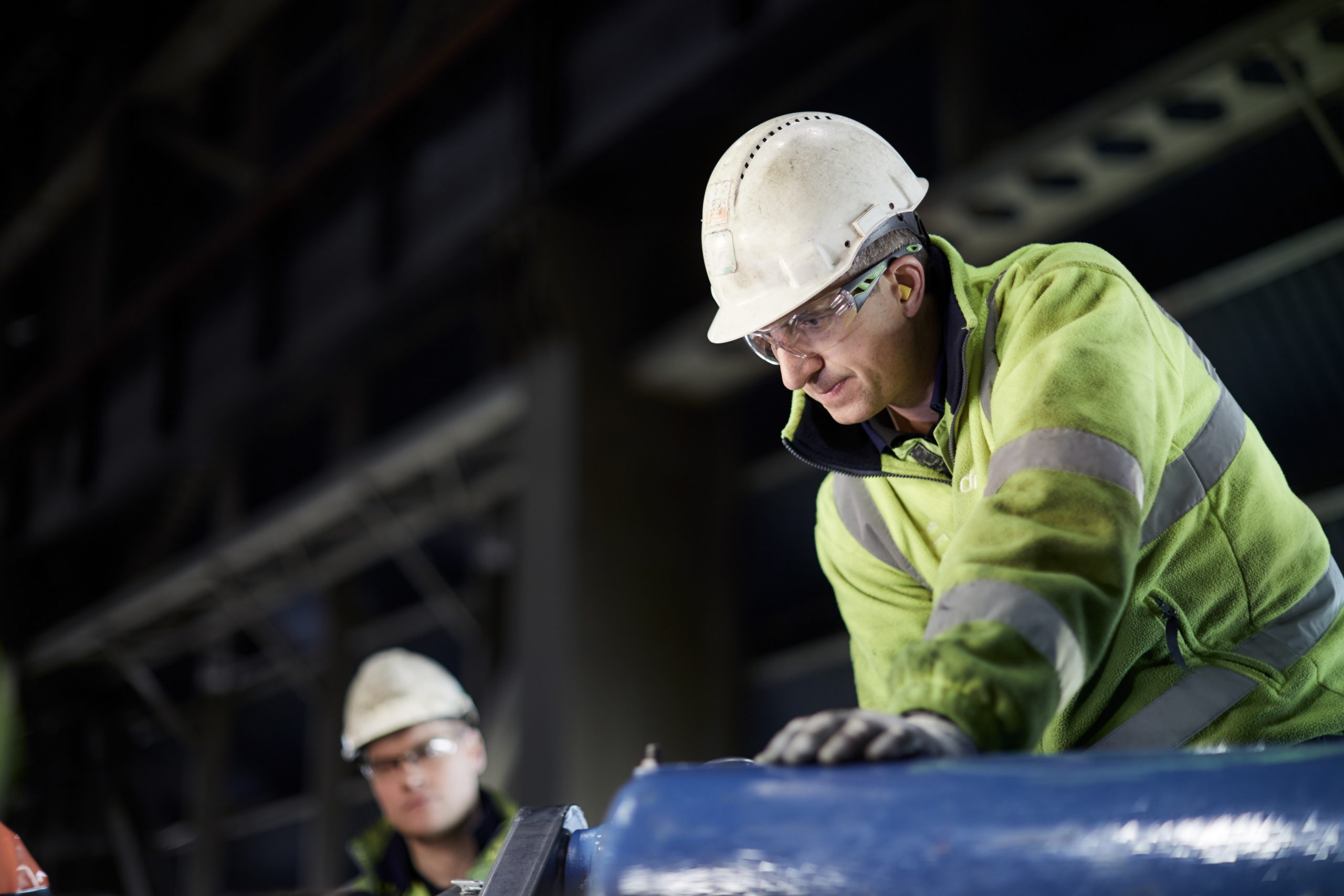 Engineers in PPE working at Drax Power Station