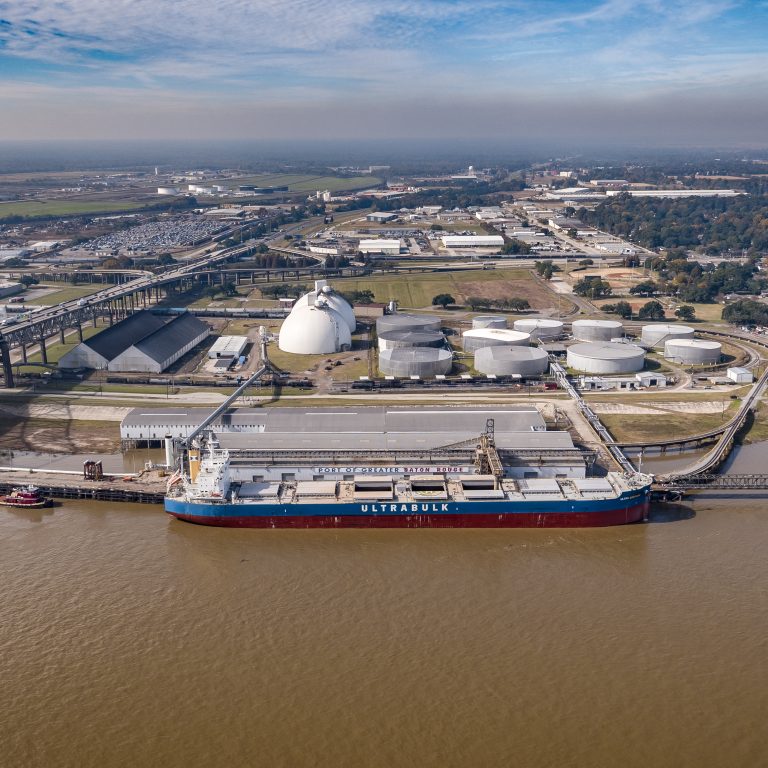 Vessel loading sustainable biomass at Drax’s Baton Rouge export facility in the US