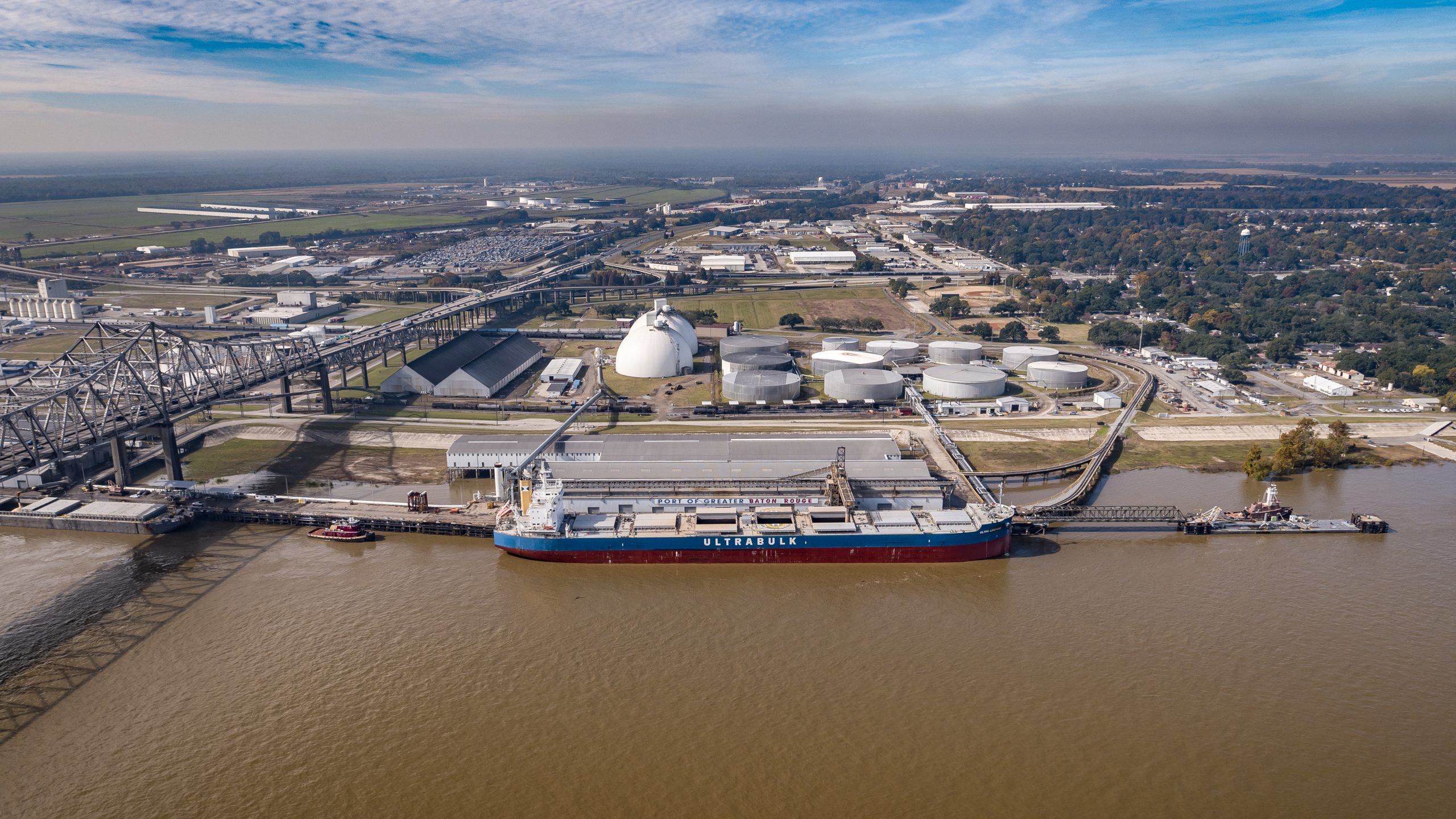 Vessel loading sustainable biomass at Drax’s Baton Rouge export facility in the US