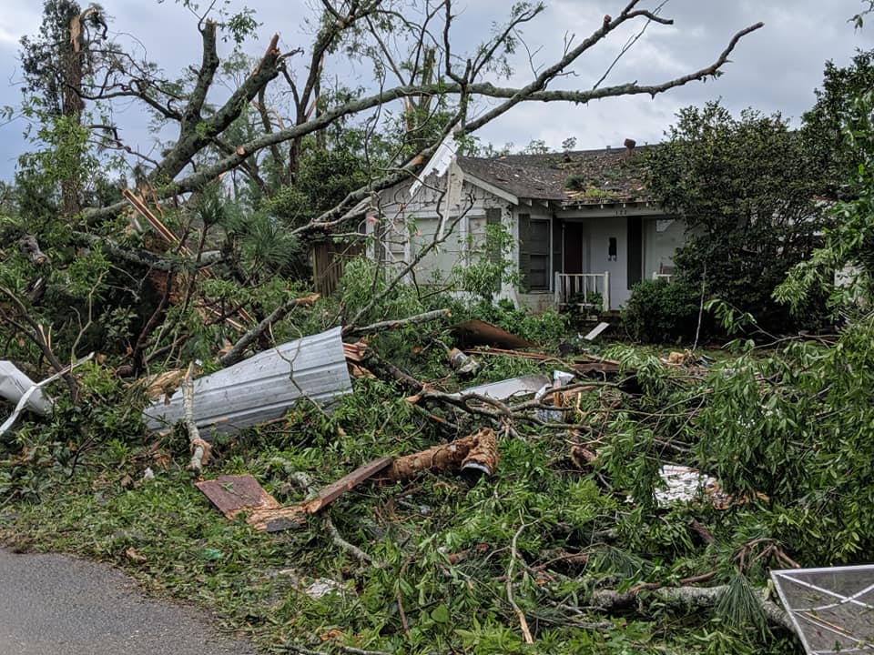 A house in West Monroe damaged by tornadoes over the Easter weekend. Credit: Facebook.