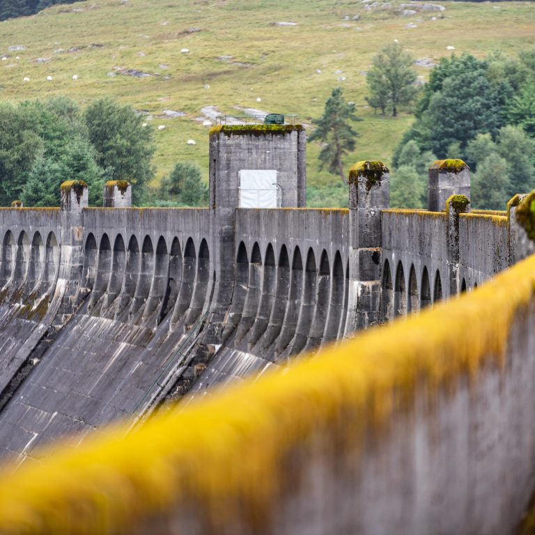 The Clatteringshaws Dam in the Galloway Forest Park in south west Scotland. Built by Sir Alexander Gibb & Partners in 1932-38, it is on the south west
