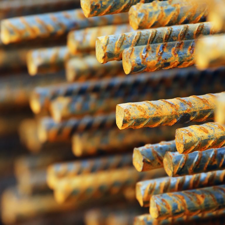 Construction metallic bars in a row