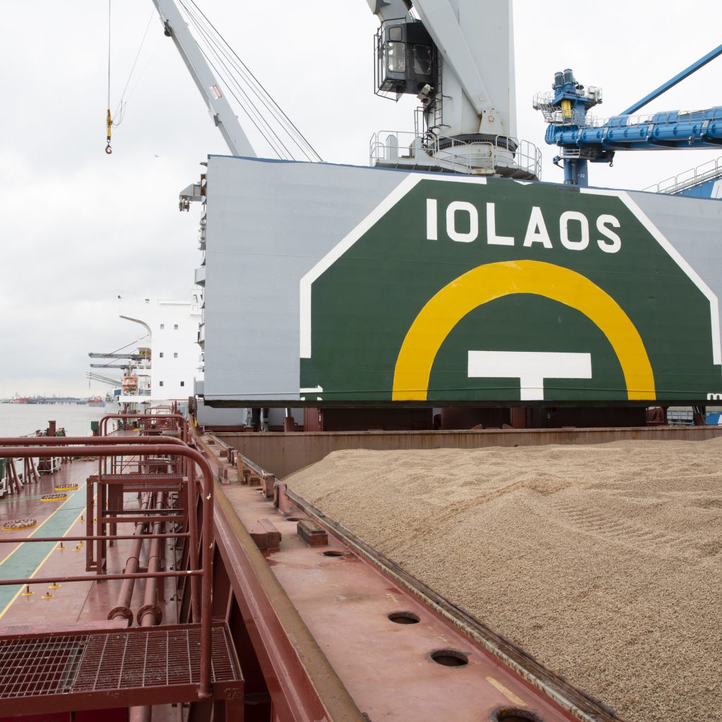 Biomass pellets transported from the US are unloaded at Immingham Port in the UK before being transported to Drax Power Station