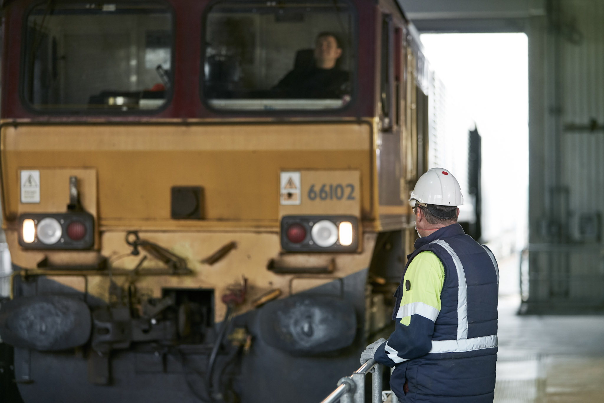 Train carrying sustainable biomass wood pellets arriving at Drax Power Station