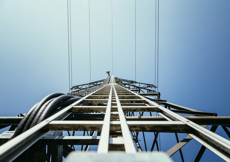 Close up of electricity pylon tower