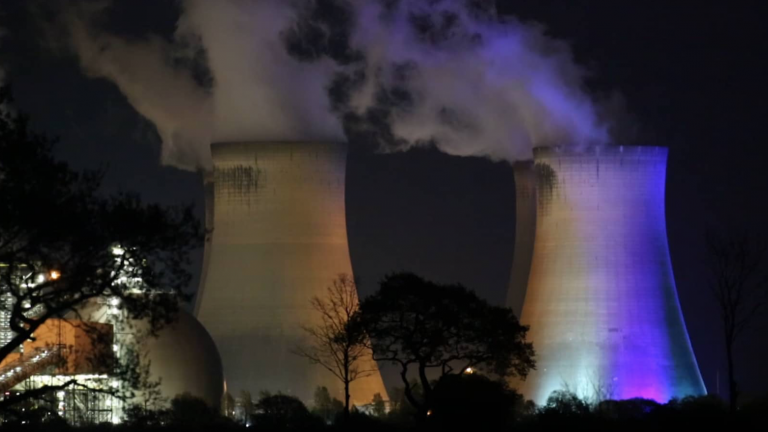 Drax Power Station cooling tower turned blue for the NHS and #ClapForCarers [B-ROLL; APRIL 2020]