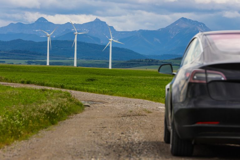 Tesla driving towards onshore wind farm
