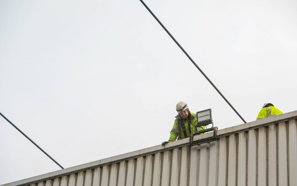 Engineer on roof of Drax Power Station
