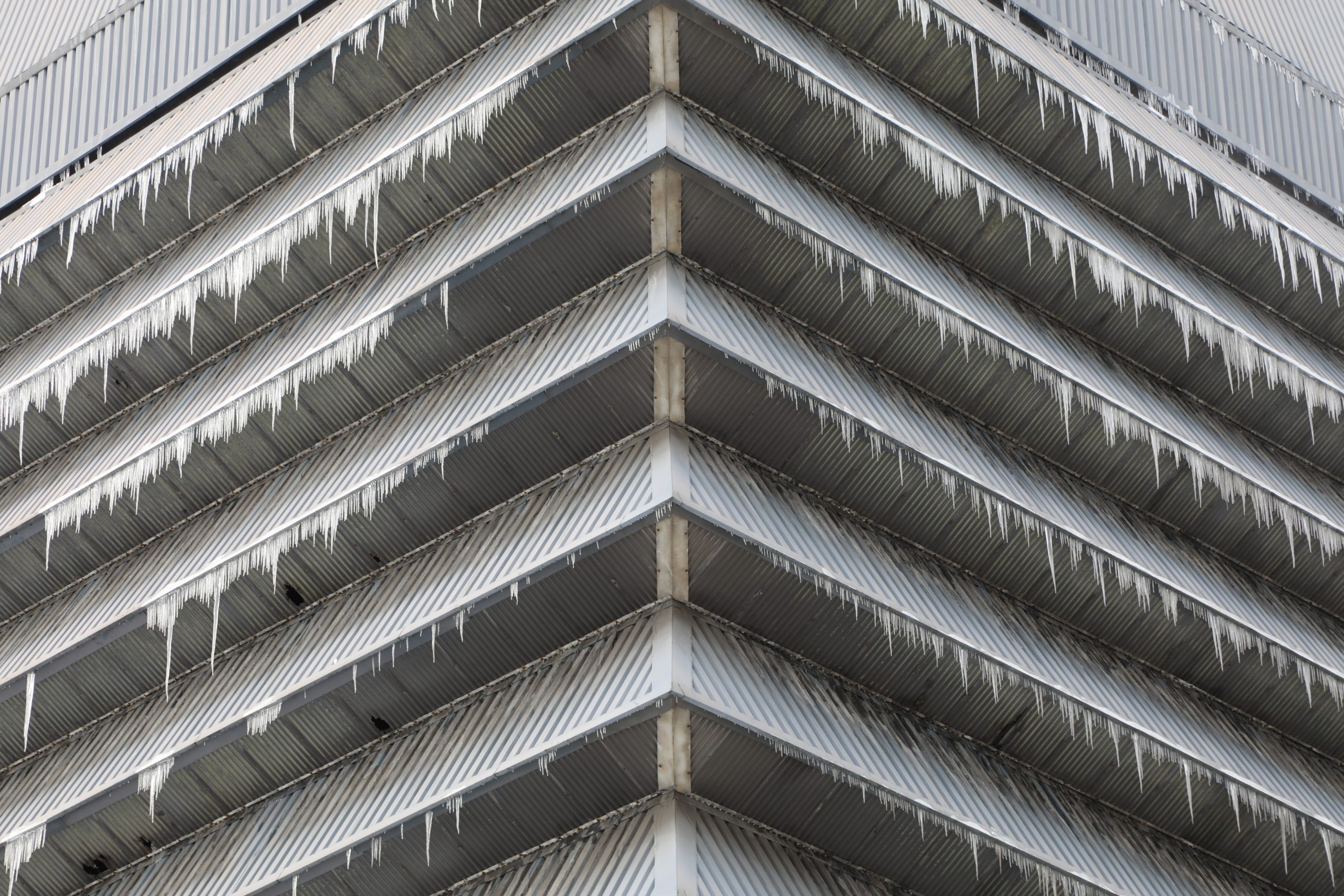 Close up of icicles on building within Drax Power Station