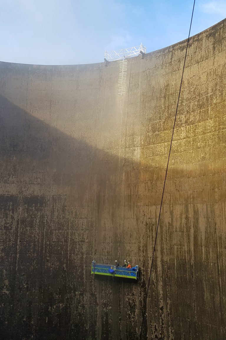 Maintenance inside a water cooling tower at Drax Power Station