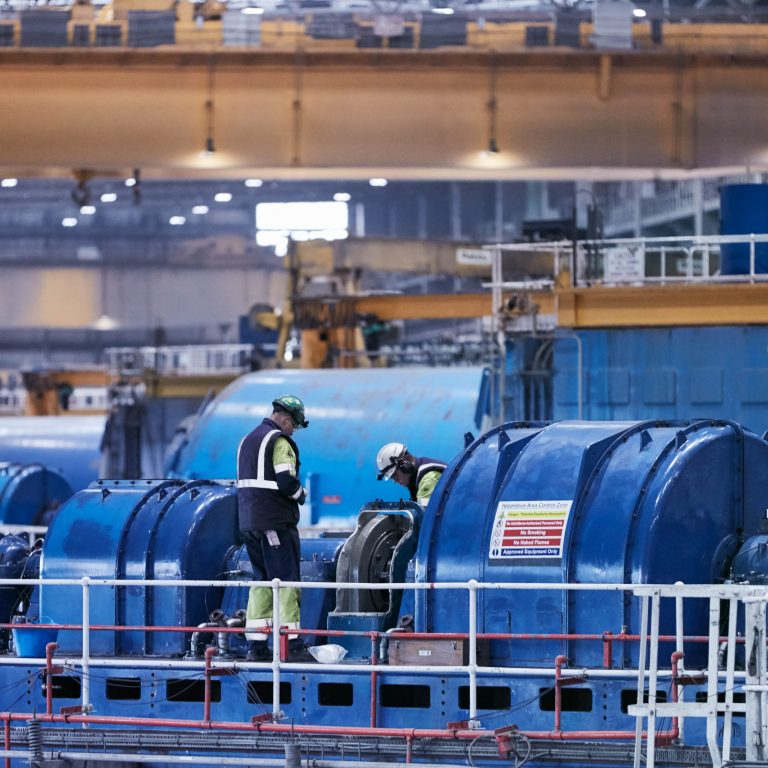 Engineers working within the turbine hall, Drax Power Station