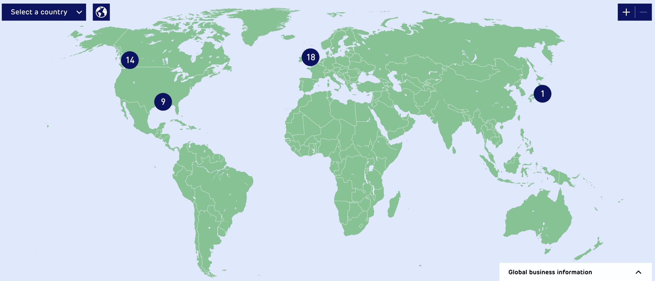 World map showing Drax's global operations in the UK, US South, Canada and Japan